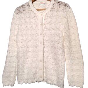 Vintage Wintuk Cardigan Sweater Women White Diamond Open Knit Granny Grannycore